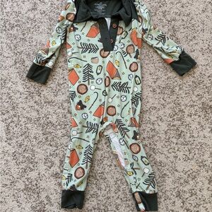 Caden Lane Olive Baby Onesie with Camping Print